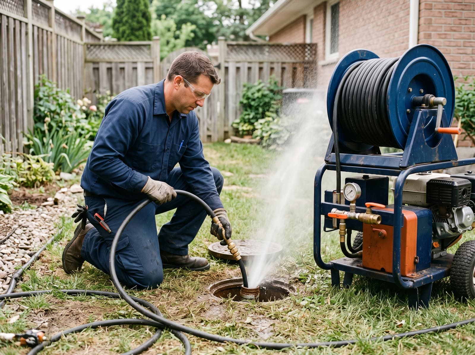 Hydro jetting a main sewer line