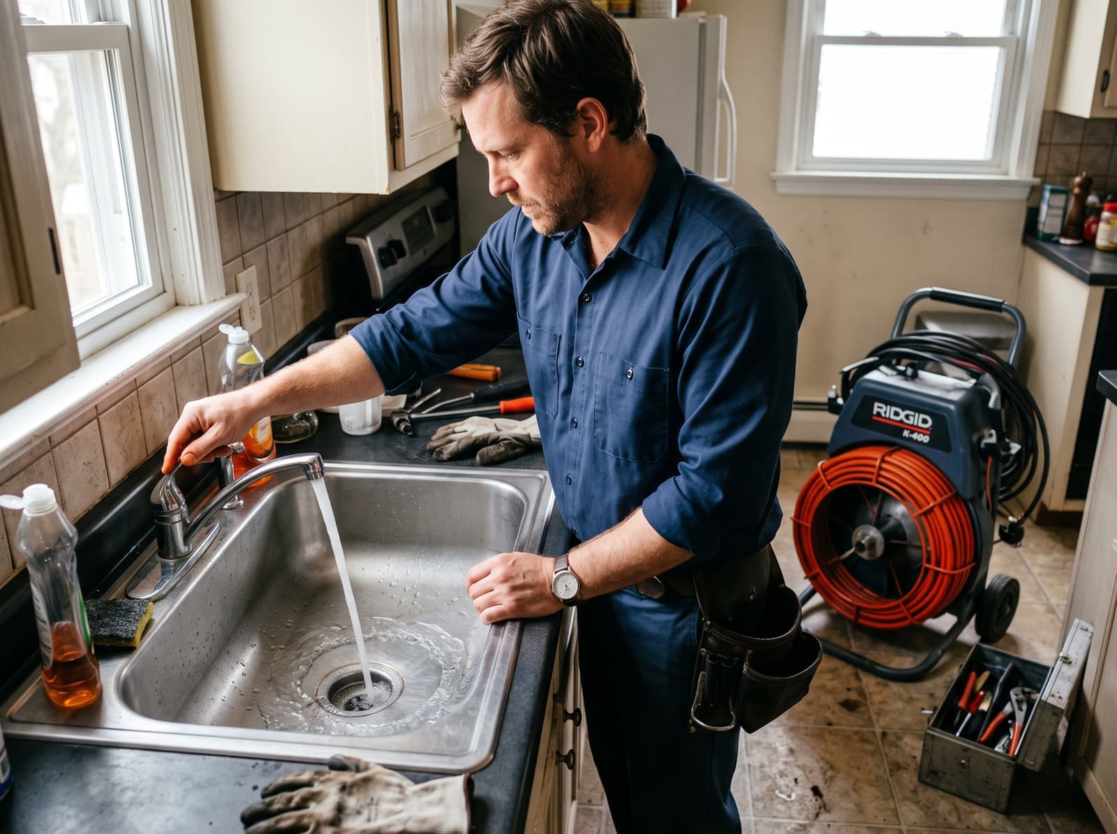 Testing the drain after a completed cleaning