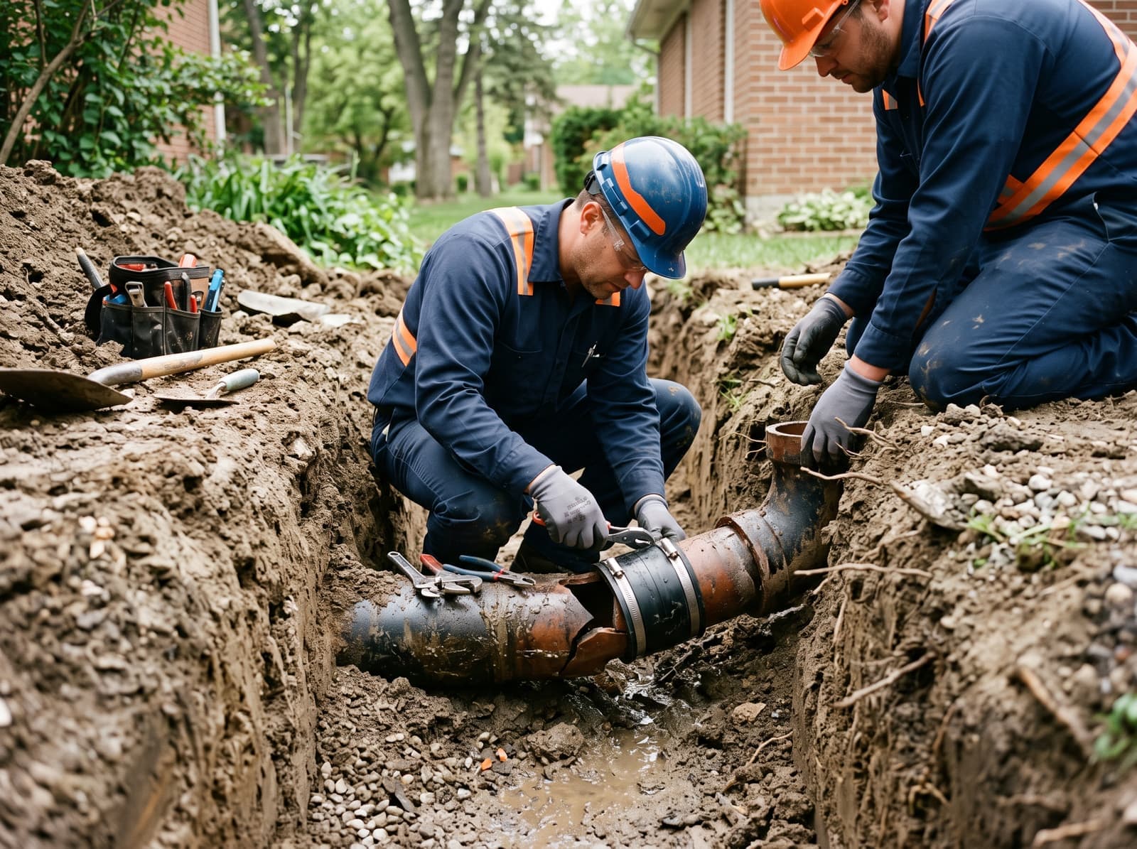 Jetstar Plumbing and Drains crew preparing sewer line repair equipment